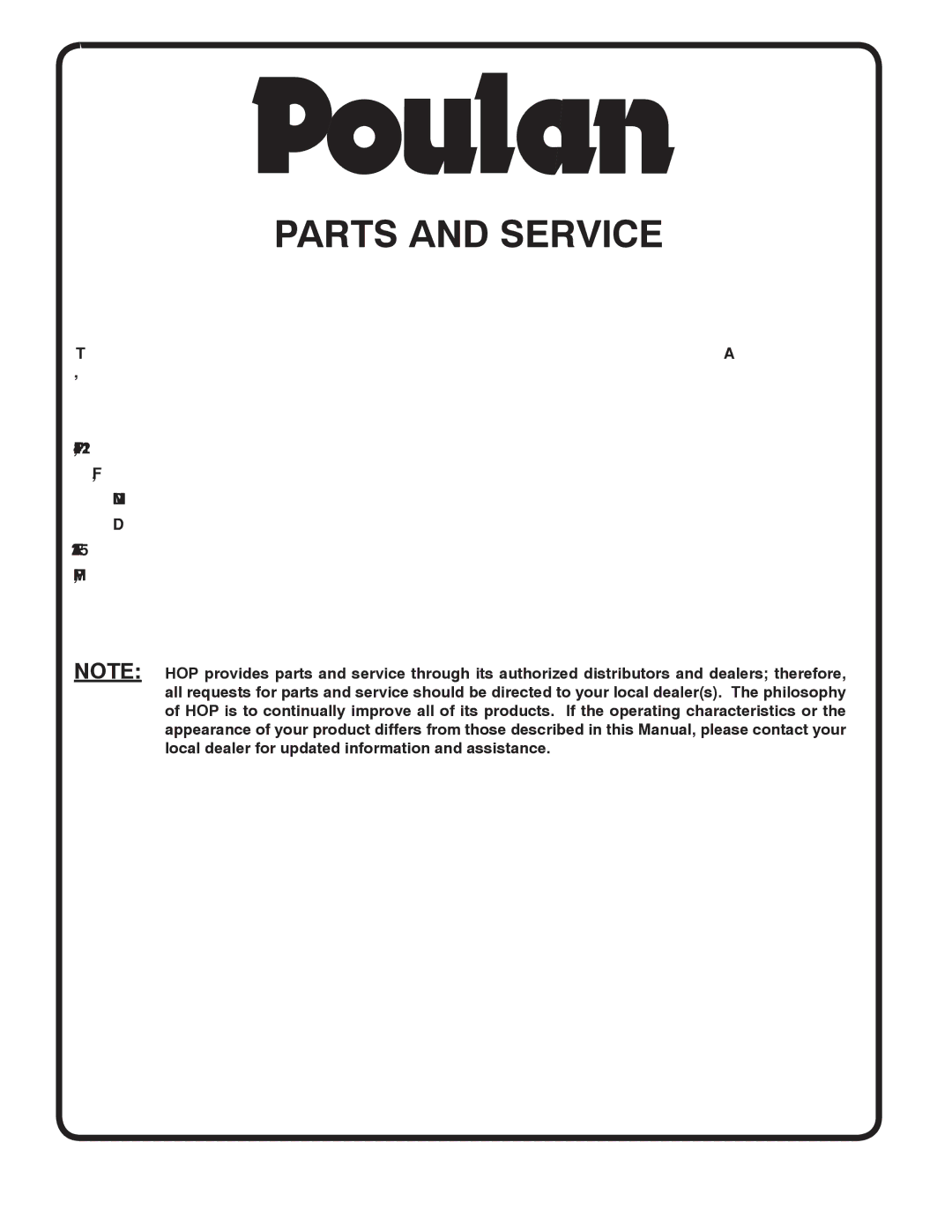 Poulan 96012006904 manual Parts and Service 