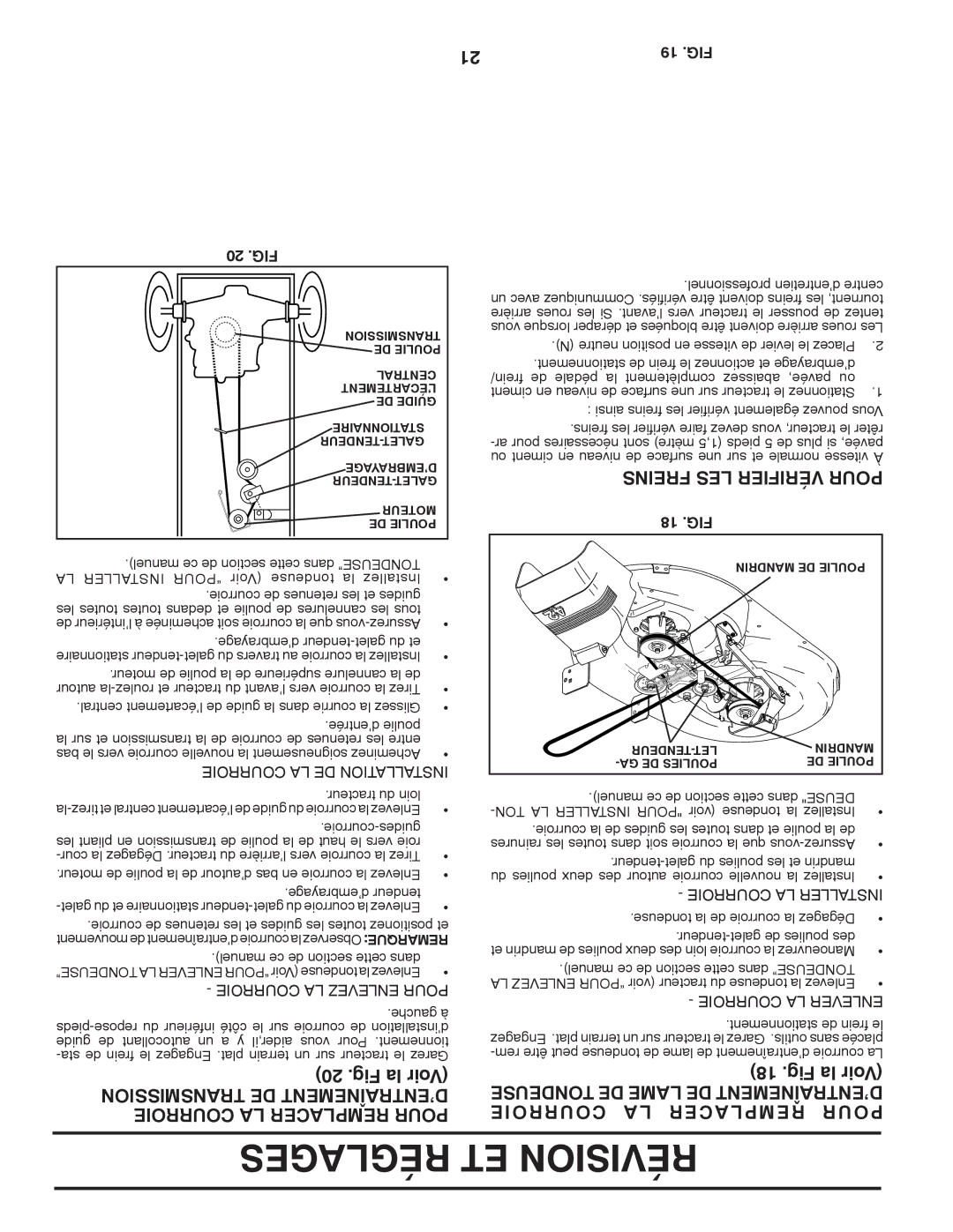 Poulan 96012006904 manual Courroie LA Remplacer Pour, Courroie Acer Rempl Pour, Transmission DE MENTNETRAÎD’EN 