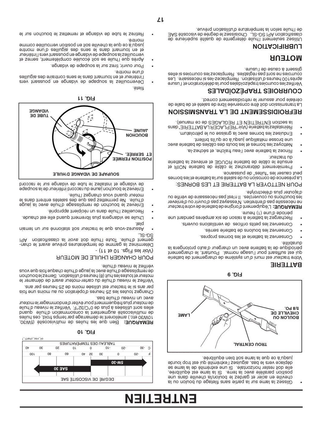 Poulan 96012006904 manual Transmission LA DE Refroidissement, Batterie, Lubrification, Trapézoïdales Courroies, 11 .FIG 