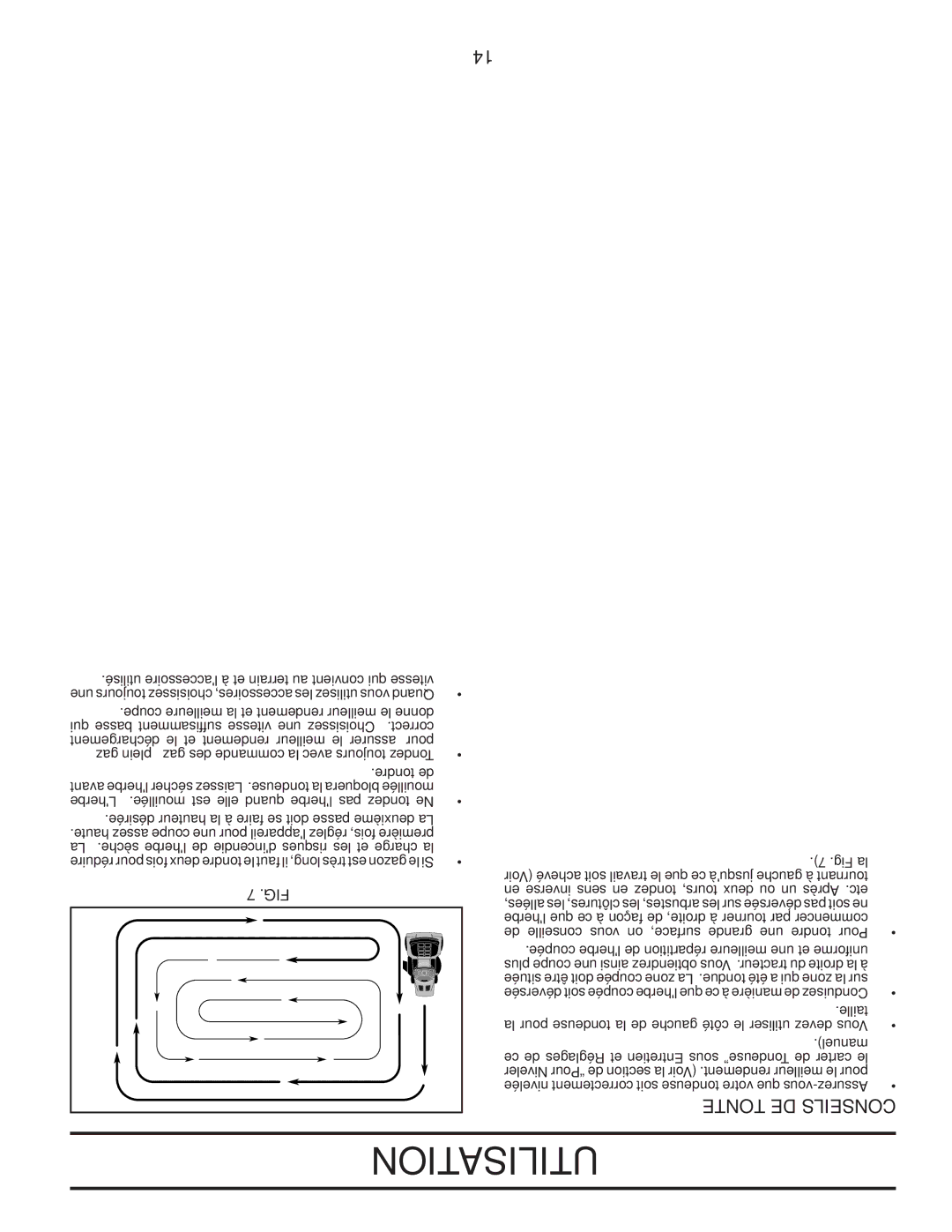 Poulan 96012006904 manual Utilisation, Tonte DE Conseils, Utilisé resoiceslac à et terrain au convient qui vitesse 