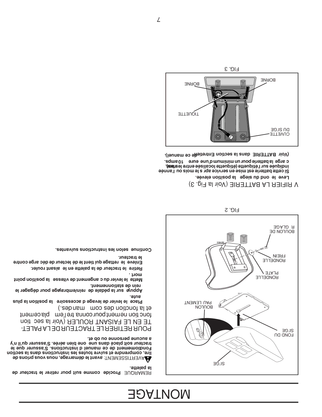 Poulan 96012006904 Fig la Voir Batterie LA Vérifier, Desmancom des fonction la et, Palet LA DE Tracteur LE Retirer Pour 