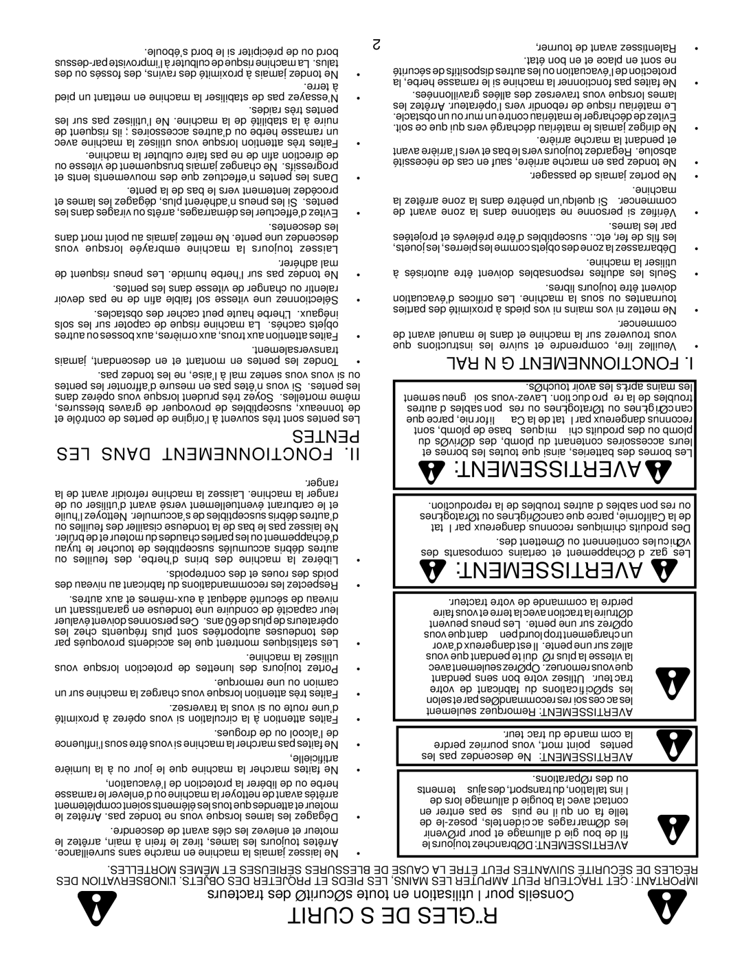 Poulan 423352, 96012006905 manual Pentes, LES Dans Fonctionnement, Général Fonctionnement 