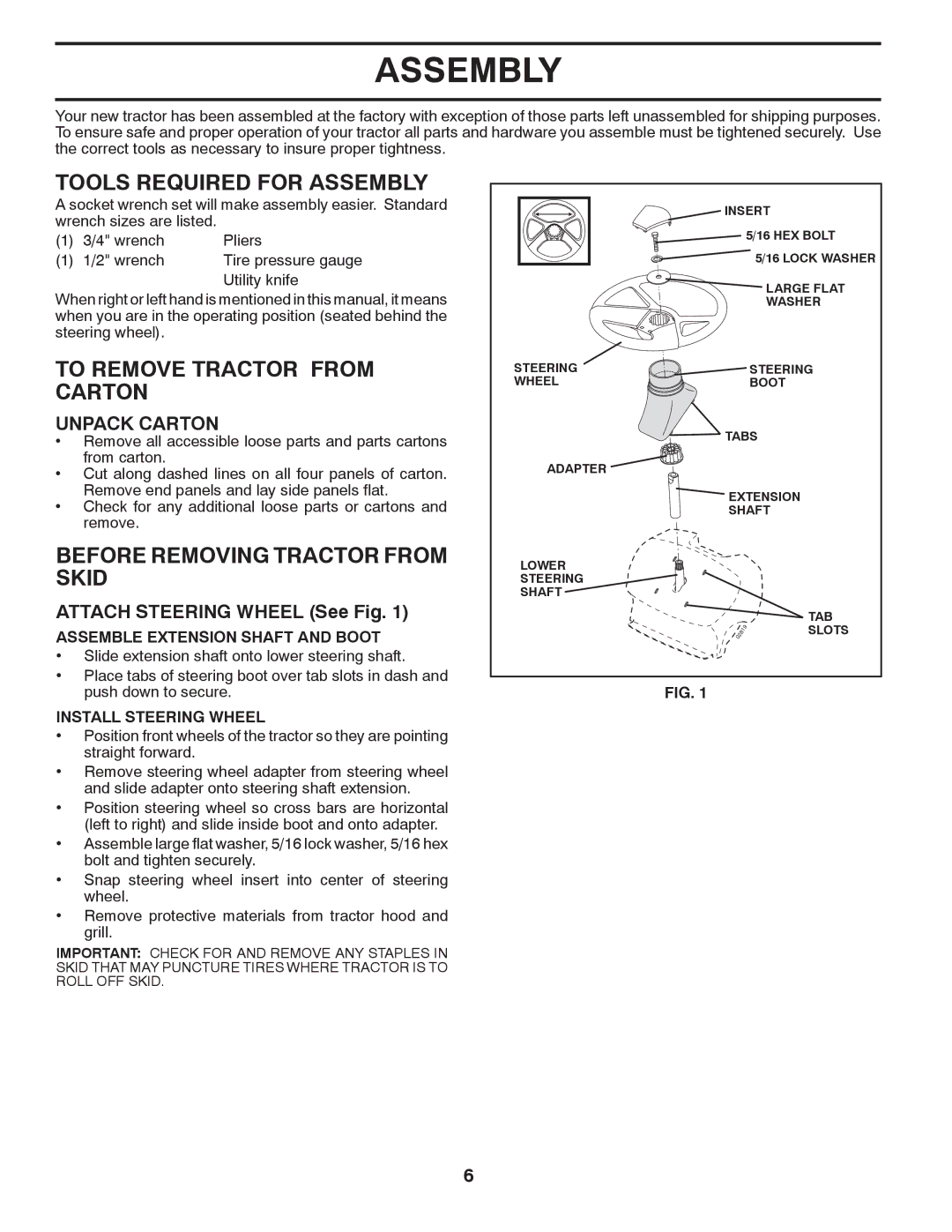 Poulan 96012007900 manual Tools Required for Assembly, To Remove Tractor from Carton, Before Removing Tractor from Skid 