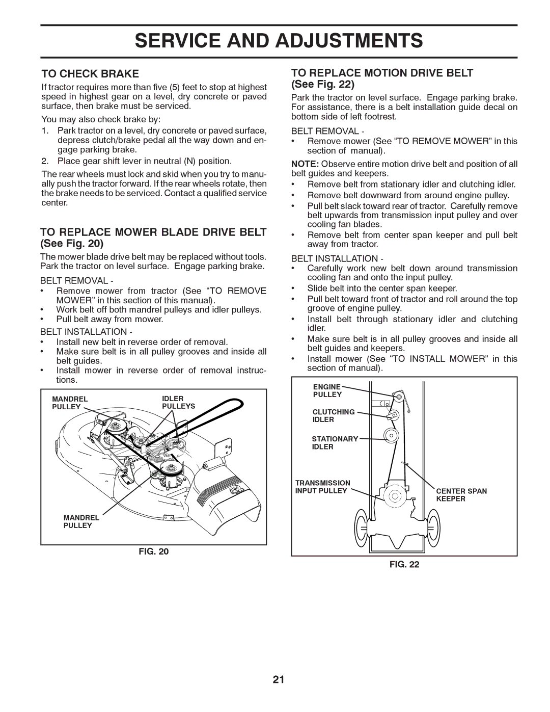 Poulan 417905, 96012008100 To Check Brake, To Replace Mower Blade Drive Belt See Fig, To Replace Motion Drive Belt See Fig 