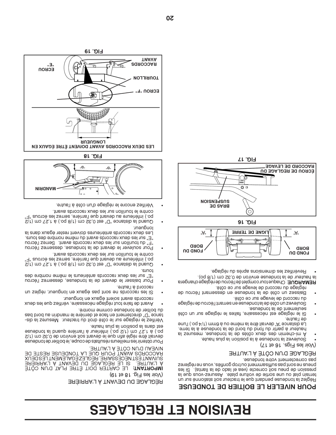 Poulan 417905, 96012008100 manual Tondeuse DE Boîtier LE Niveler Pour, 19 .FIG, 18 .FIG, 17 .FIG, 16 .FIG 