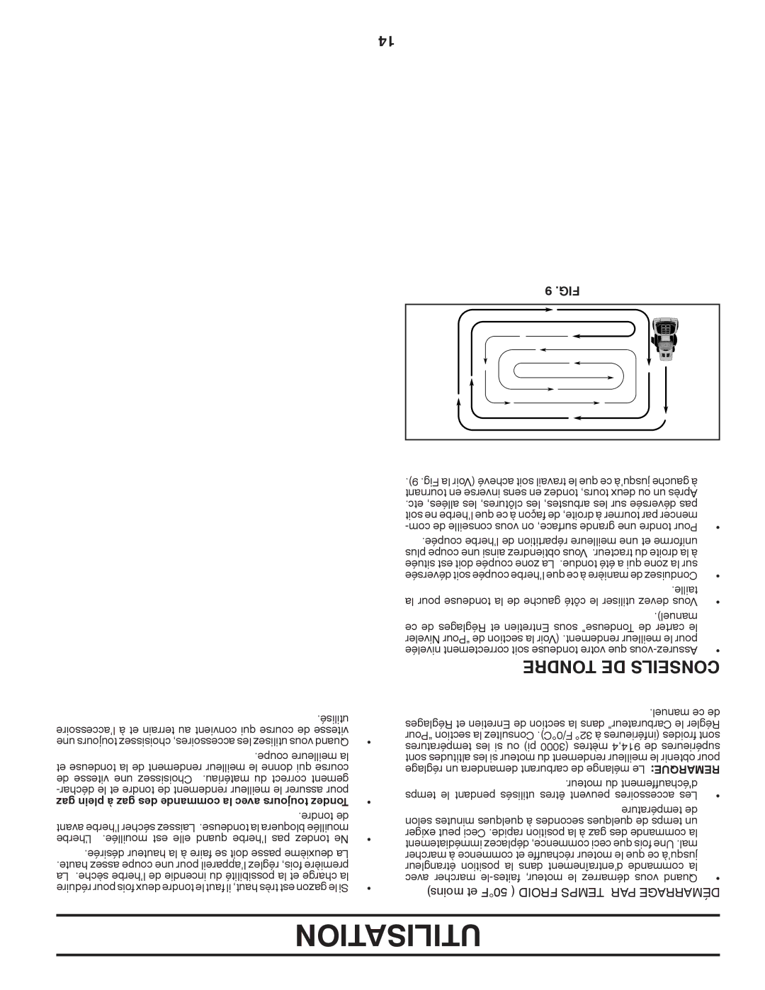 Poulan 417905, 96012008100 manual Utilisation, Tondre DE Conseils, Avec marcher le-faites moteur, le démarrez vous Quand 