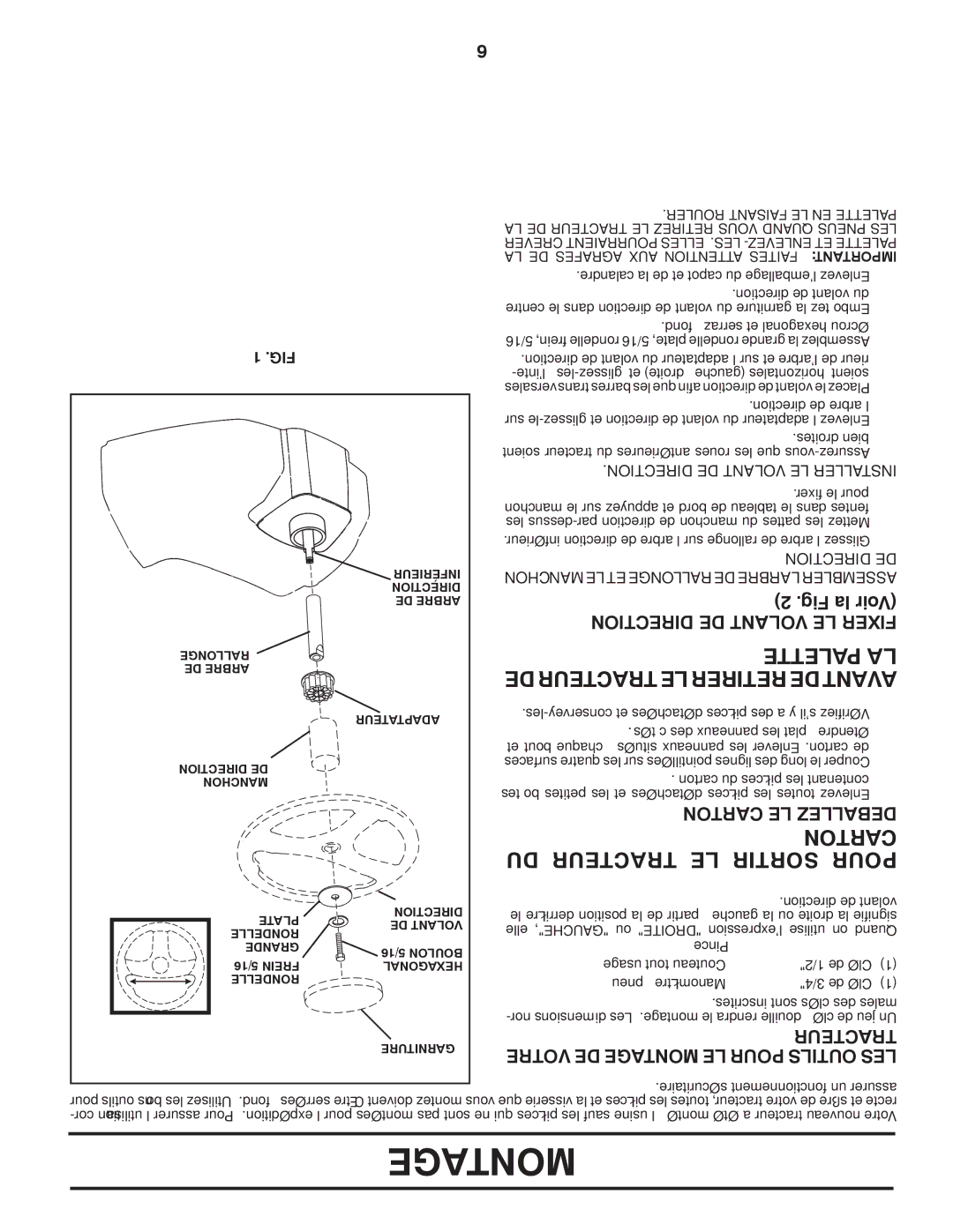 Poulan 417905, 96012008100 manual DU Tracteur LE Sortir Pour, Palette LA, Toncar 