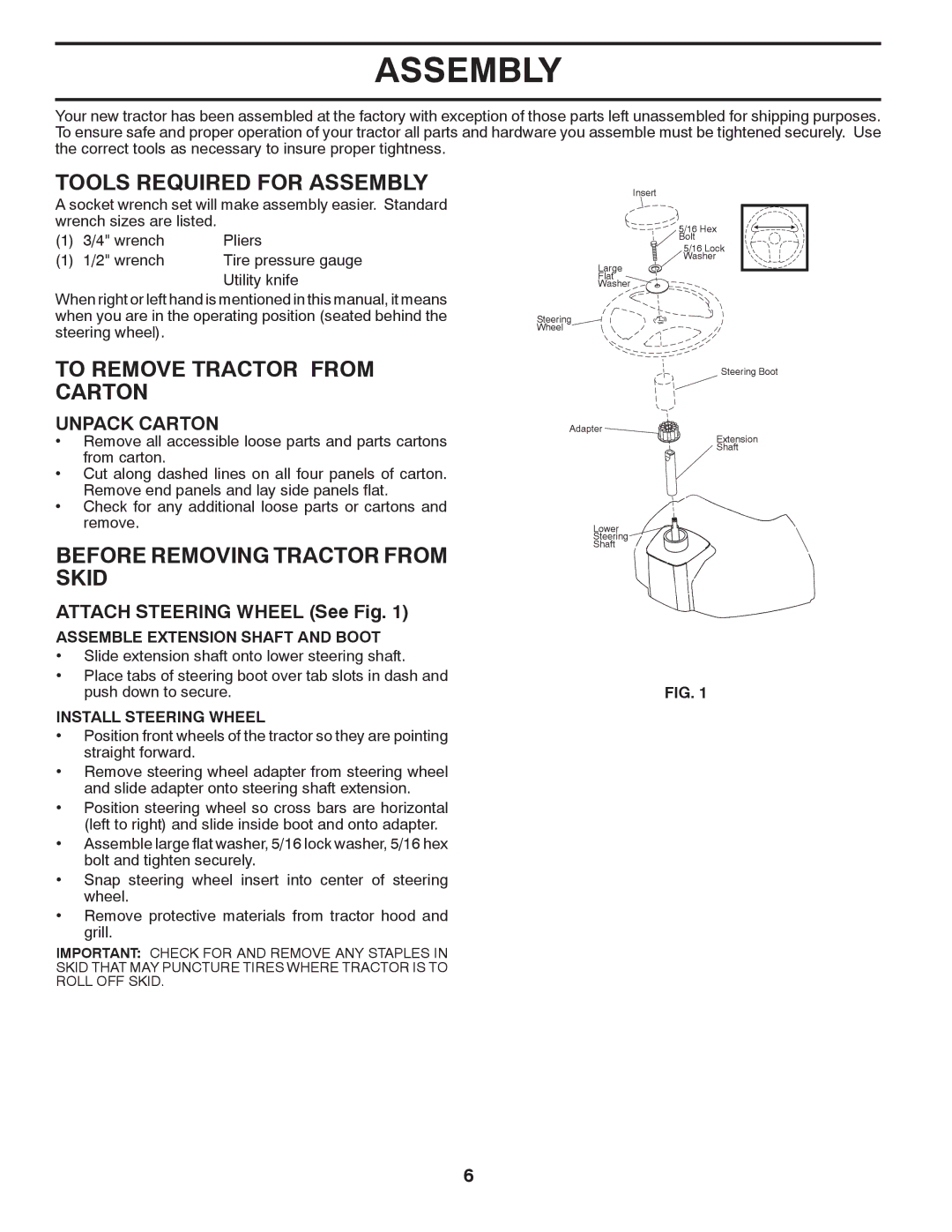 Poulan 96012008100 manual Tools Required for Assembly, To Remove Tractor from Carton, Before Removing Tractor from Skid 