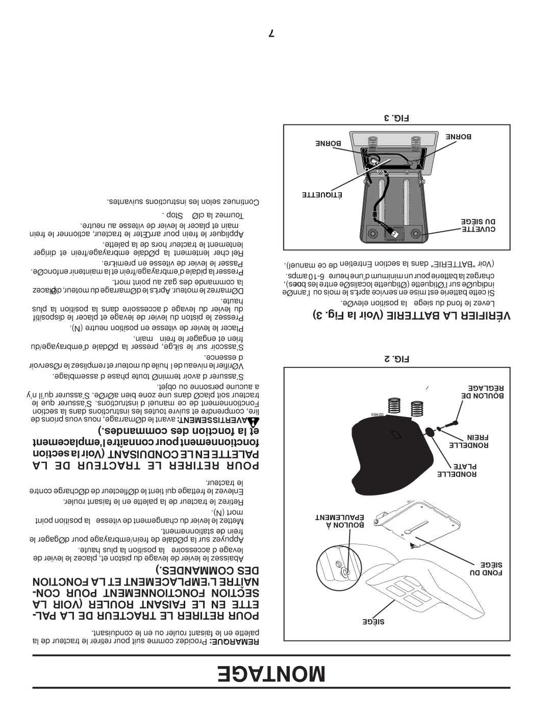 Poulan 96012008300, 418745 manual LA DE Tracteur LE Retirer Pour, Desmancom DES, CON Pour Mentnetionfonc Tionsec 