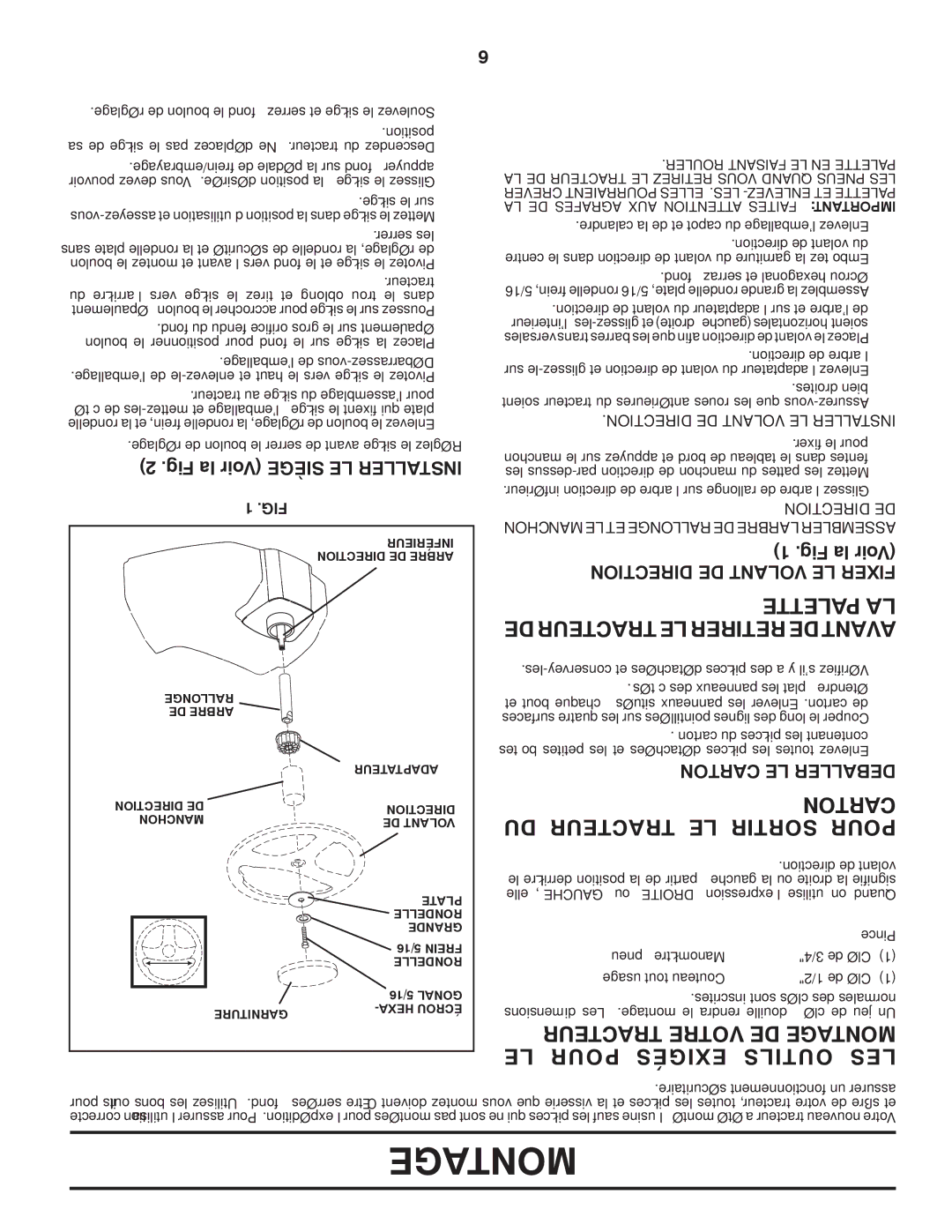 Poulan 418745 manual DU Tracteur LE Sortir Pour, Tracteur Votre DE Getamon LE Pour Exigés Outils LES, Palette LA, Toncar 