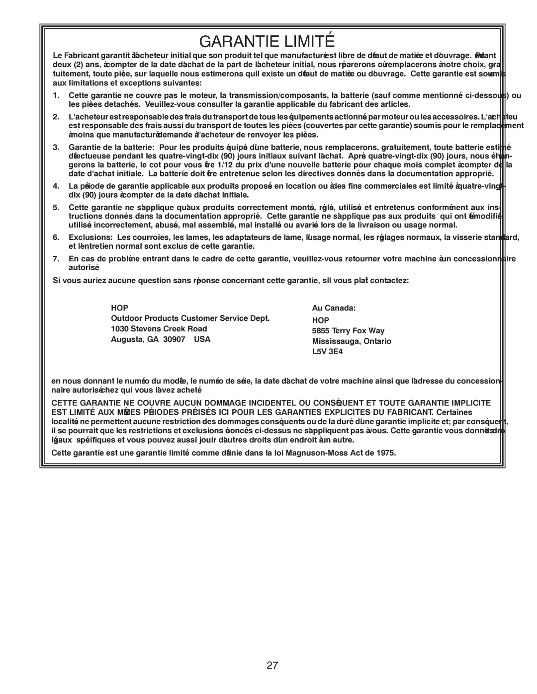 Poulan 96012008400, 418757 manual Dept Service Customer Products Outdoor Canada Au, Autorisé 