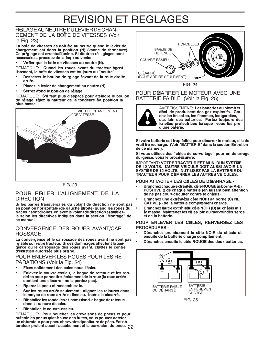 Poulan 418757, 96012008400 manual Rossage -AVANT/CAR Roues DES Convergence, LA DE L’ALIGNEMENT Régler Pour, Fig la 