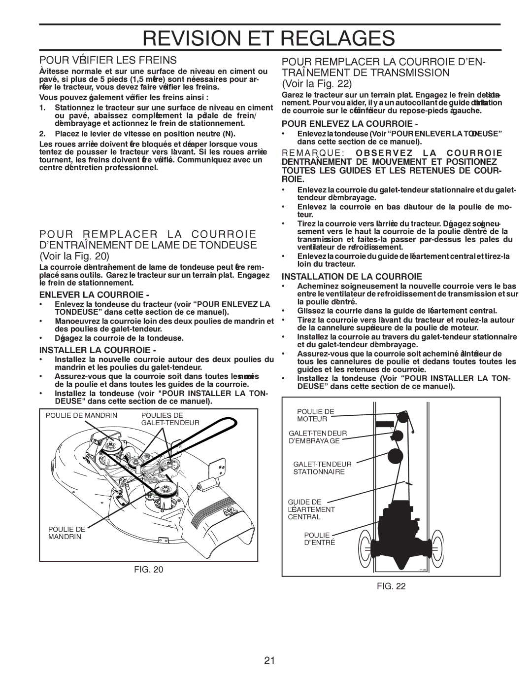 Poulan 96012008400, 418757 manual Fig la Voir, ’EN Courroie LA Remplacer Pour, Courroie Acer Rempl Pour 