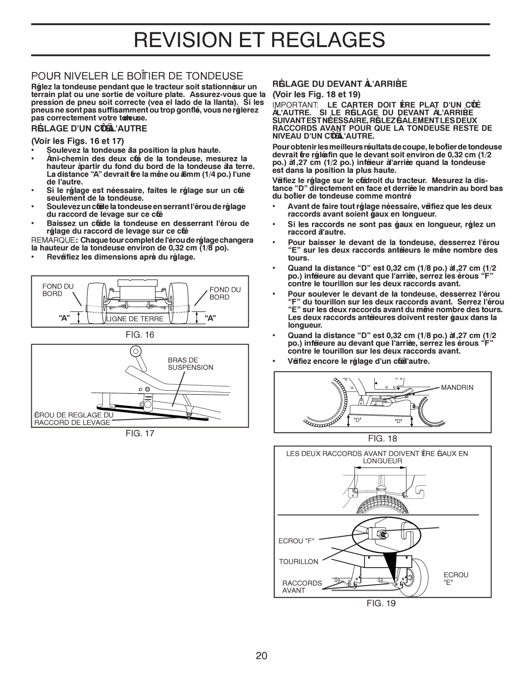 Poulan 418757, 96012008400 manual Tondeuse DE Boîtier LE Niveler Pour, 19 .FIG, 18 .FIG, 17 .FIG, 16 .FIG 