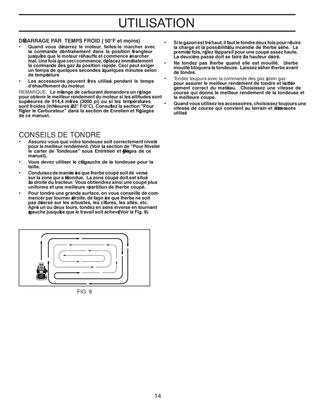 Poulan 418757, 96012008400 manual Utilisation, Tondre DE Conseils, Avec marcher le-faites moteur, le démarrez vous Quand 