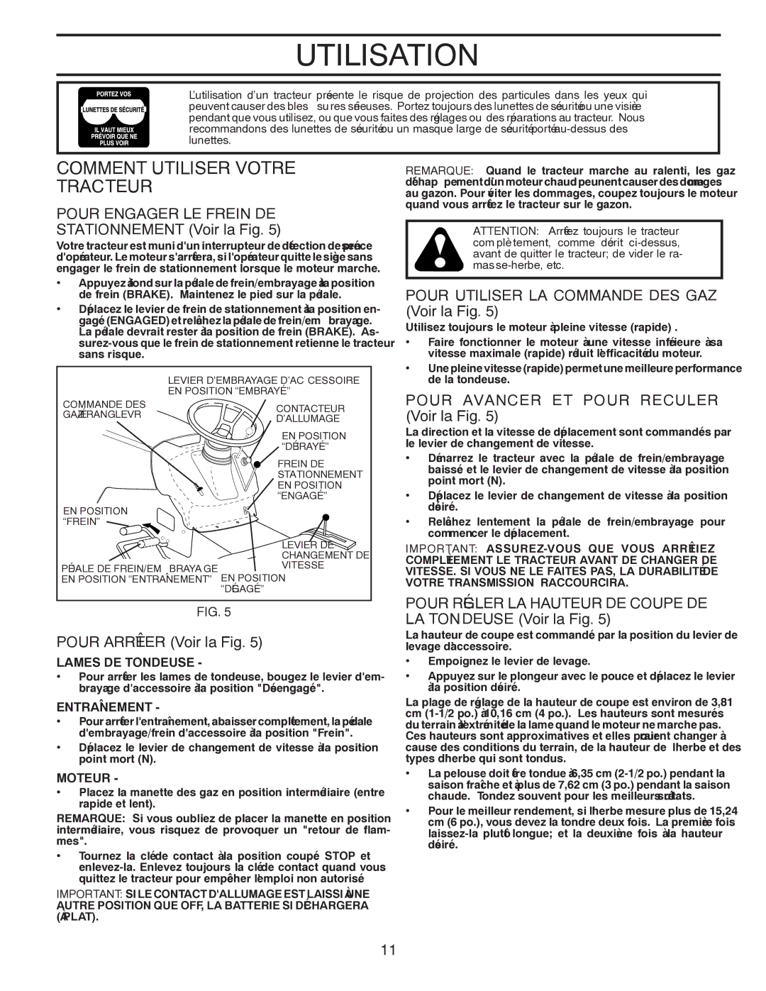 Poulan 96012008400 manual Teurtrac Votre Utiliser Comment, Reculer Pour ET Avancer Pour, GAZ DES Commande LA Utiliser Pour 