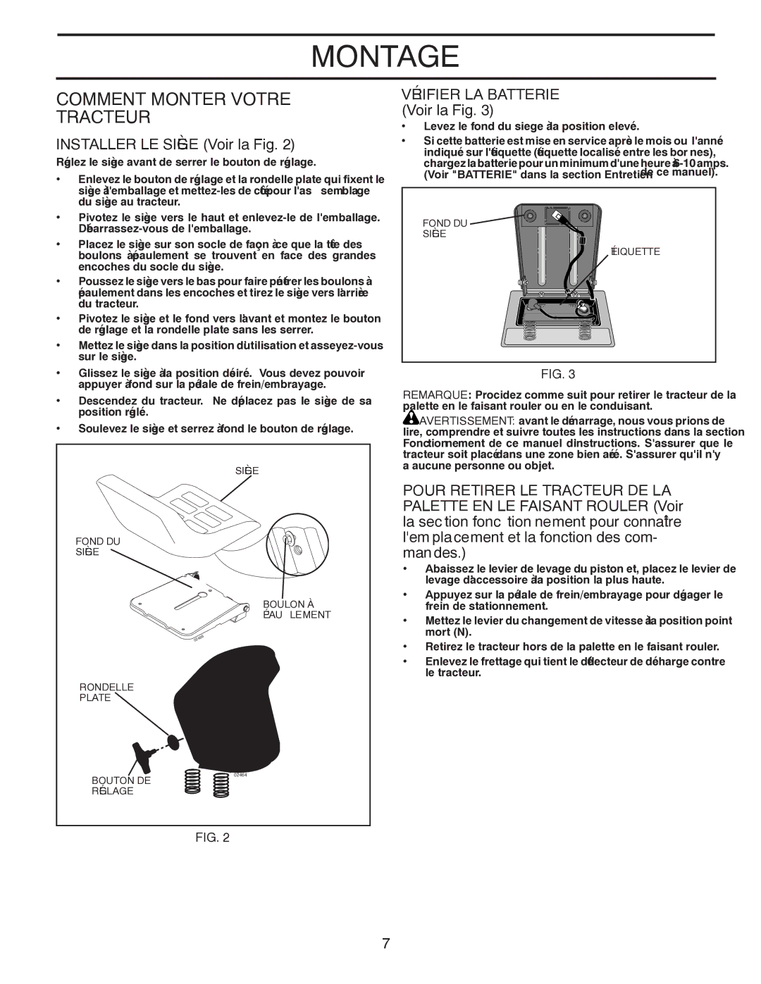 Poulan 96012008400 manual Votre Monter Comment, Desman, Com des fonction la et mentceplalem, Fig la Voir Siège LE Installer 