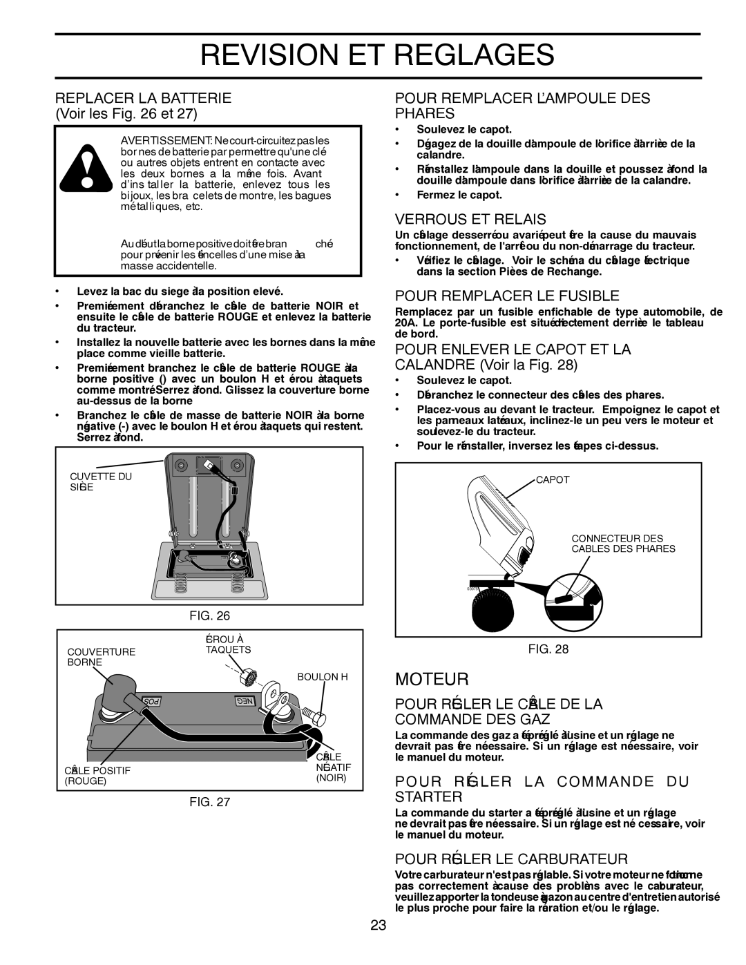 Poulan 96012008500, 418791 manual Reglages ET Revision, Moteur 