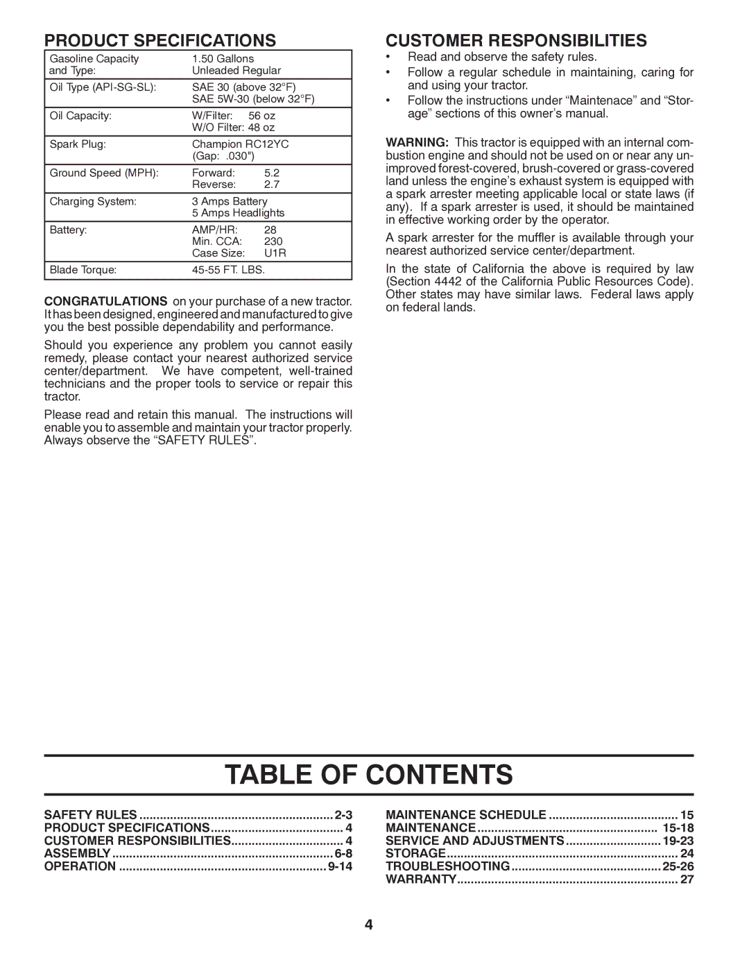 Poulan 96012008500, 418791 manual Table of Contents 