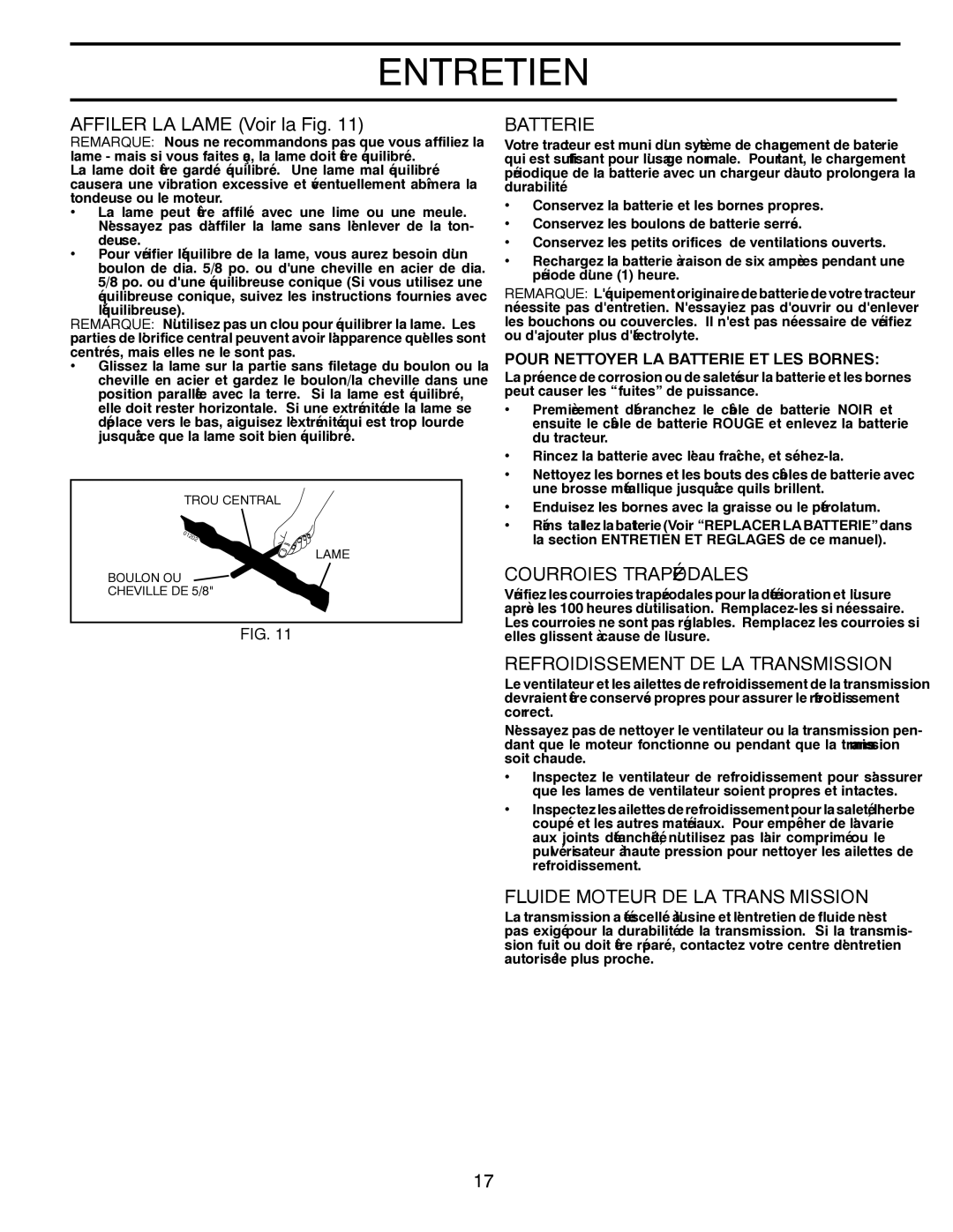 Poulan 96012008500 manual Sionmistrans LA DE Moteur Fluide, Transmission LA DE Refroidissement, Fig la Voir Lame LA Affiler 