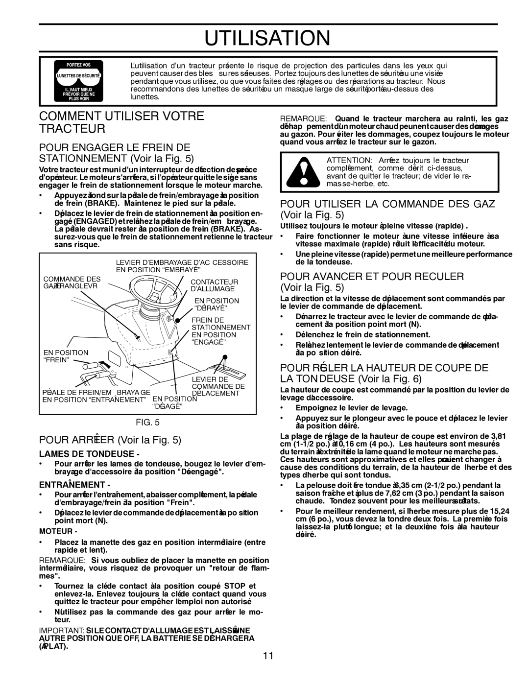 Poulan 96012008500, 418791 Teurtrac Votre Utiliser Comment, GAZ DES Commande LA Utiliser Pour, Fig la Voir Arrêter Pour 