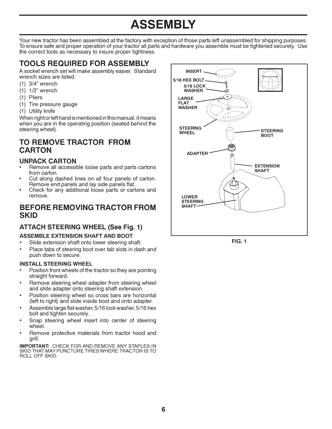 Poulan 96012008500 manual Tools Required for Assembly, To Remove Tractor from Carton, Before Removing Tractor from Skid 