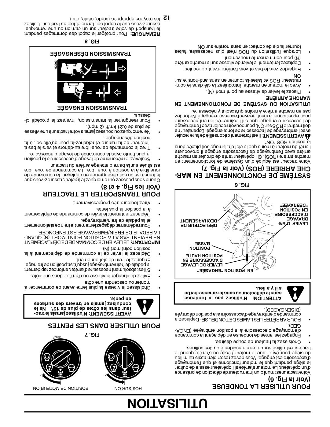 Poulan 418791 manual 8 et 4 .Fig les Voir, Fig la Voir ROS ARRIÈRE CHE -MAR EN FONCTIONNEMENT DE SYSTÈME, Utilisation 