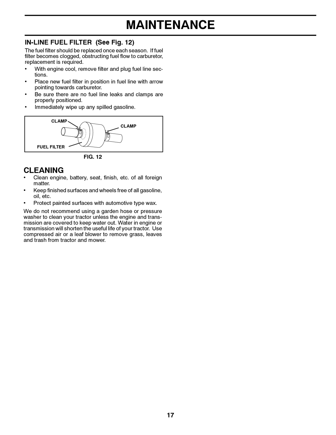 Poulan 96012008600 manual Cleaning, IN-LINE Fuel Filter See Fig 