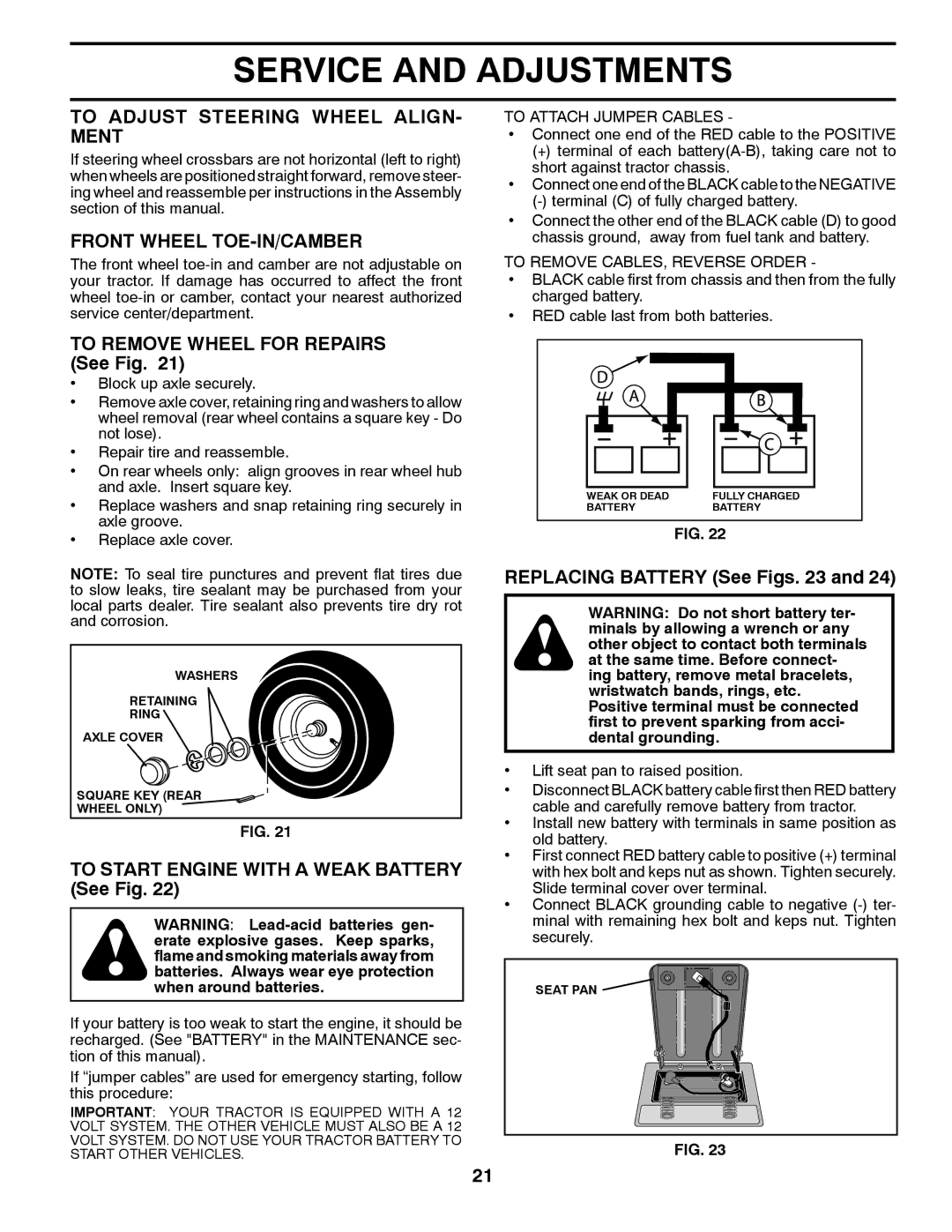 Poulan 96012008600 To Adjust Steering Wheel ALIGN- Ment, Front Wheel TOE-IN/CAMBER, To Remove Wheel for Repairs See Fig 