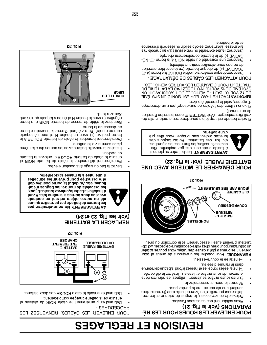 Poulan 96012008600 manual 24 et 23 .Fig les Voir, Batterie LA Replacer, 23 .FIG, 22 .FIG, 21 .FIG 