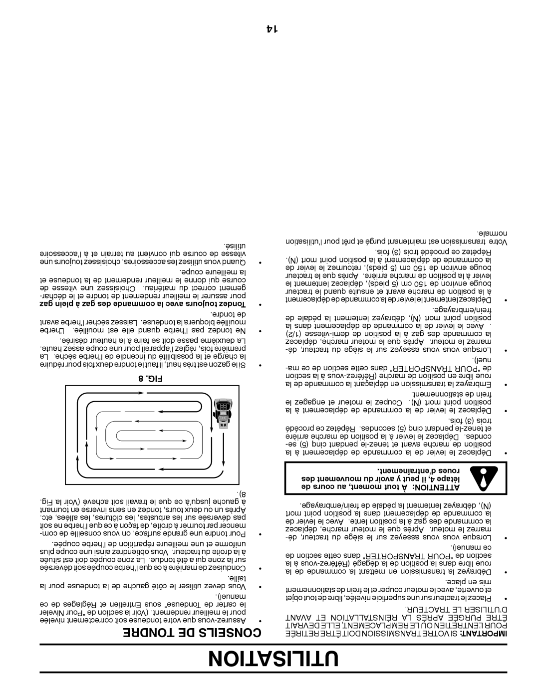 Poulan 96012008600 manual Utilisation, Tondre De Conseils 