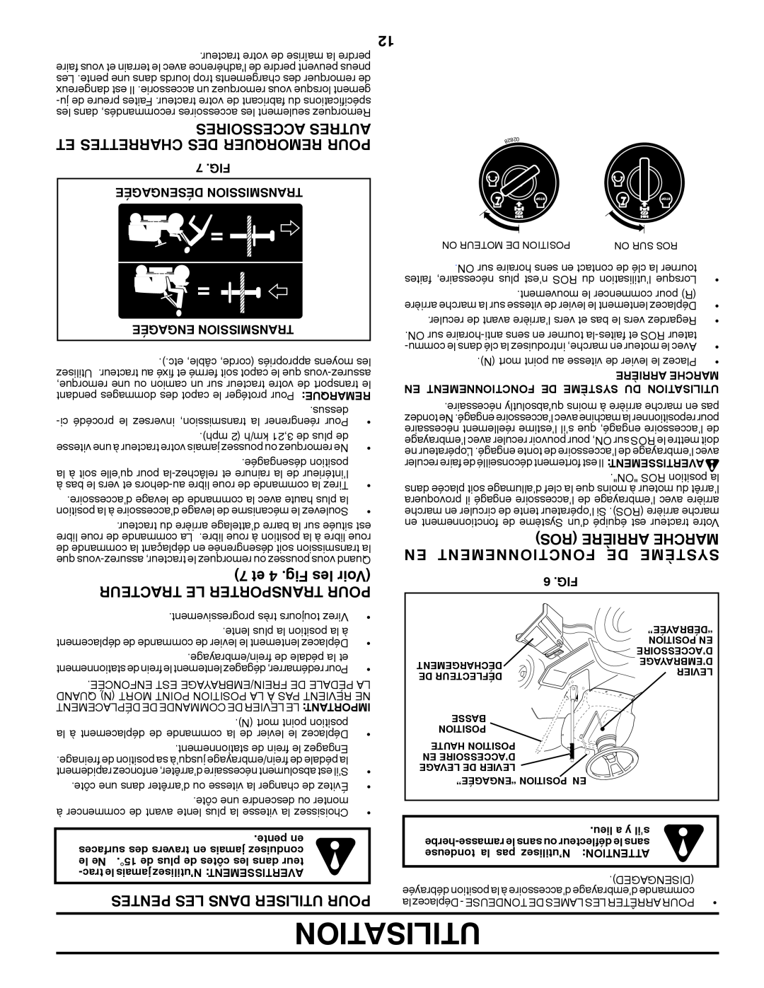 Poulan 96012008600 manual 7 et 4 .Fig les Voir, En Fonctionnement De Système, Tracteur Le Transporter Pour, Utilisation 