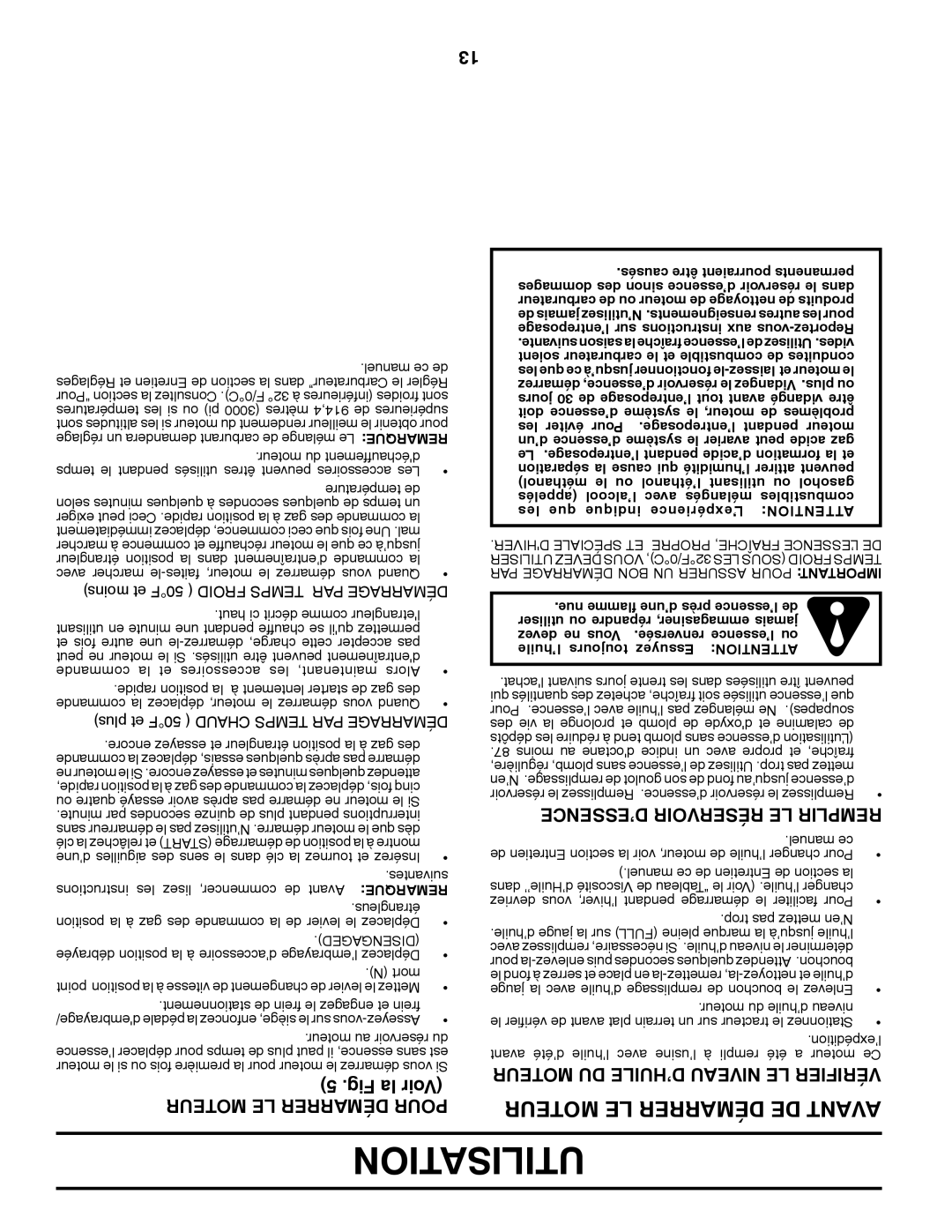 Poulan 96012009000, 424999 manual Moteur LE Démarrer DE Avant, Moteur LE Démarrer Pour, ’ESSENCE Réservoir LE Remplir 