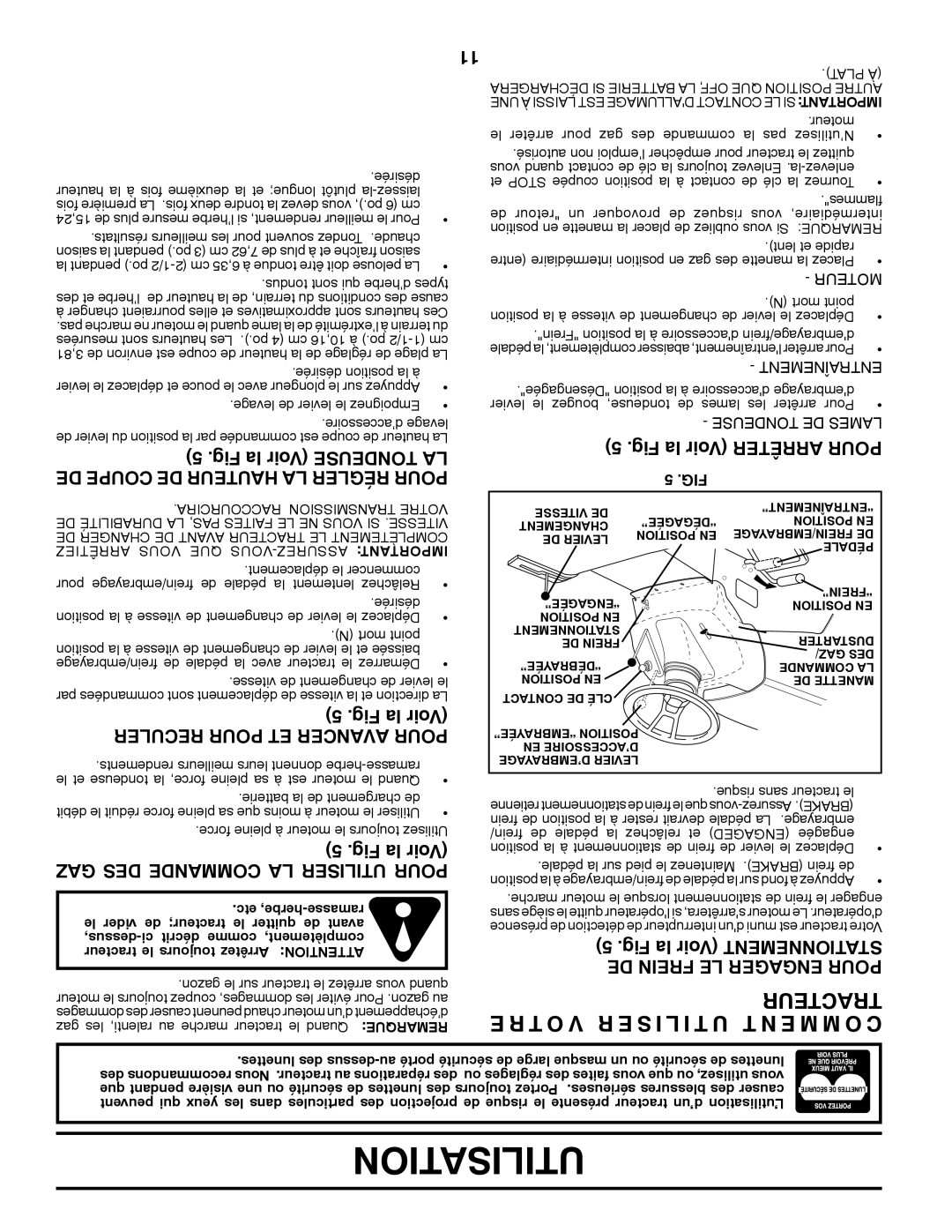 Poulan 96012009000, 424999 manual T O S I L I T U, Teurtrac, Reculer Pour ET Avancer Pour, GAZ DES Commande LA Utiliser Pour 