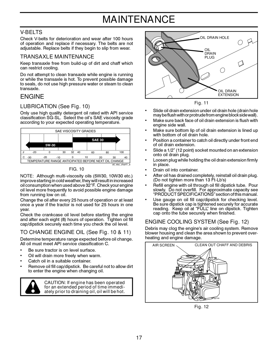 Poulan 433507, 96012010900 manual Engine, Belts, Transaxle Maintenance 