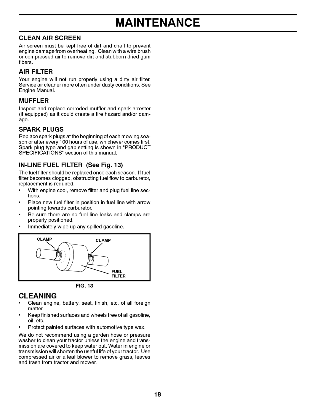 Poulan 96012010900, 433507 manual Cleaning, Clean AIR Screen, AIR Filter, Muffler, Spark Plugs 