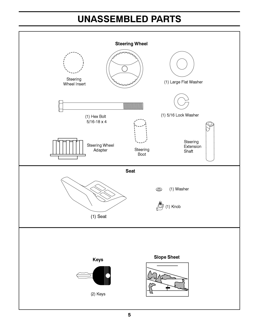 Poulan 433507, 96012010900 manual Unassembled Parts, Steering Wheel 