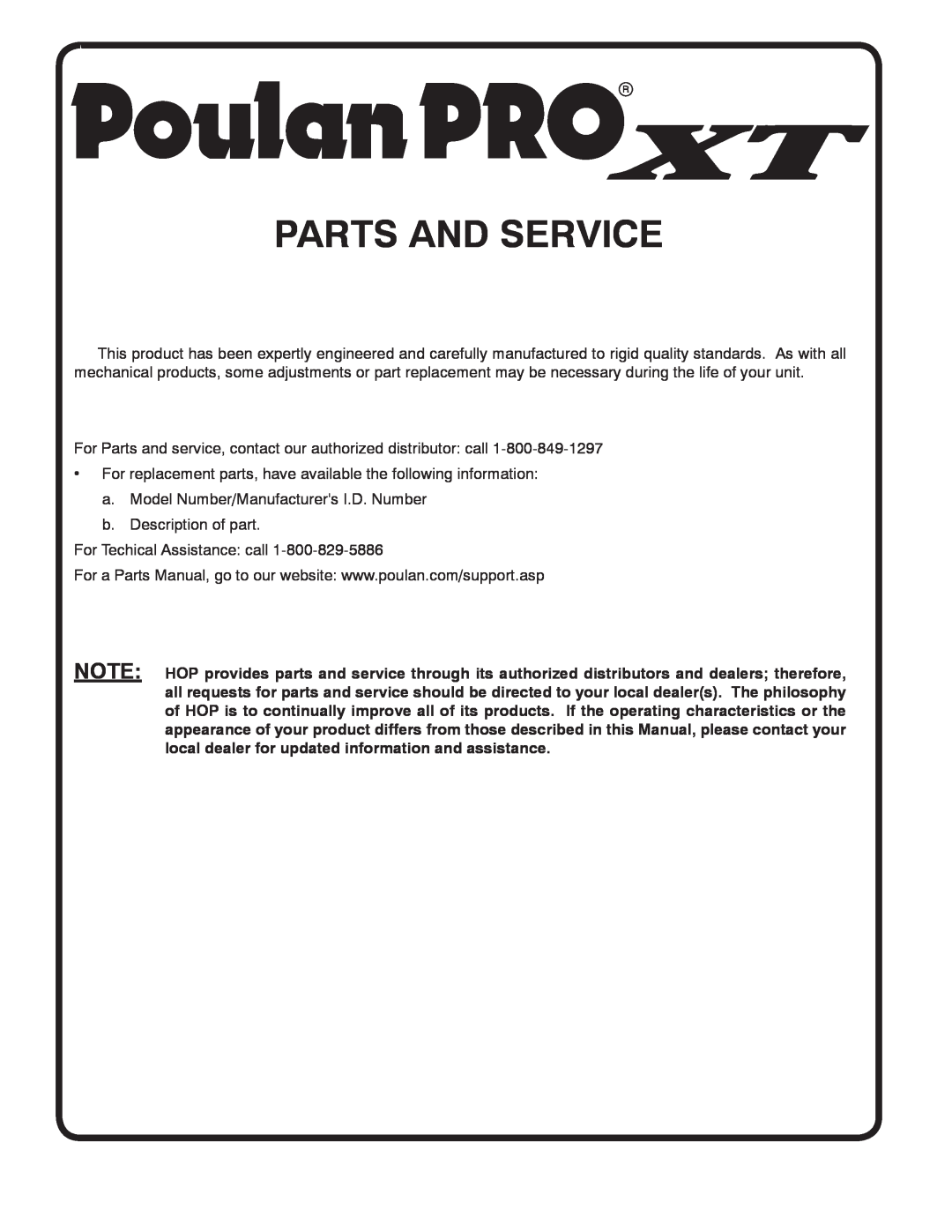 Poulan 96012010900, 433507 manual Parts And Service 