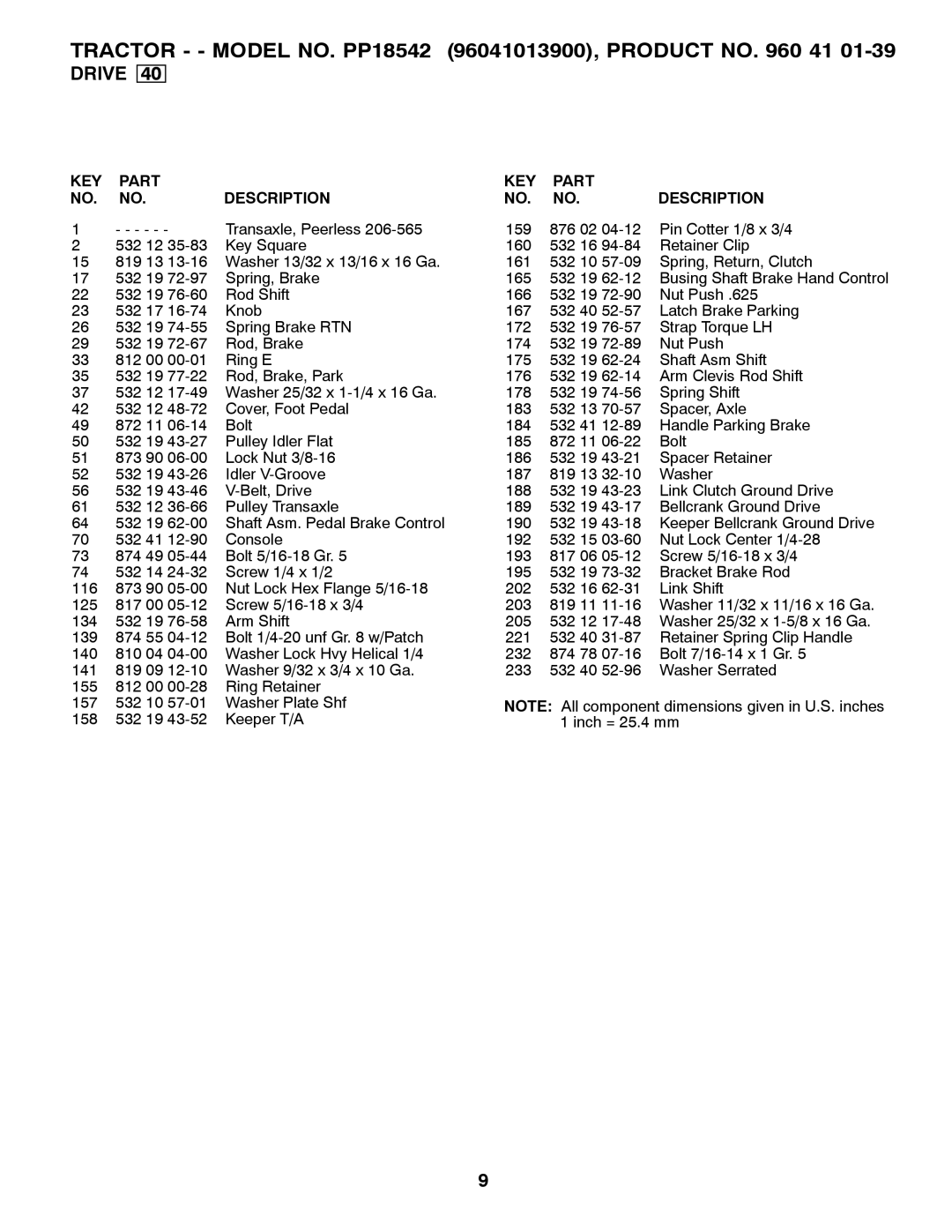 Poulan 960 41 01-39, 96041013900 manual KEY Part Description 