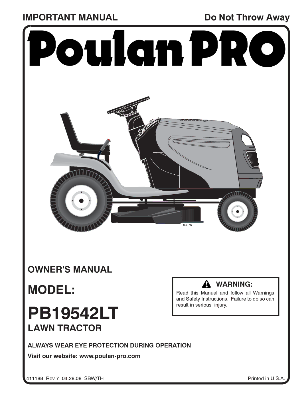 Poulan 96042002400 owner manual PB19542LT 