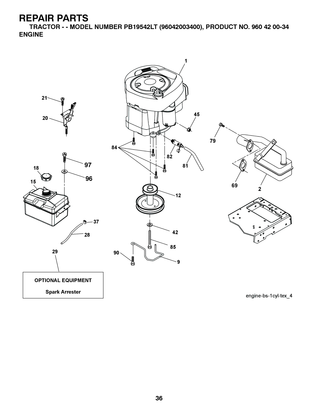 Poulan 96042002400 owner manual Engine 