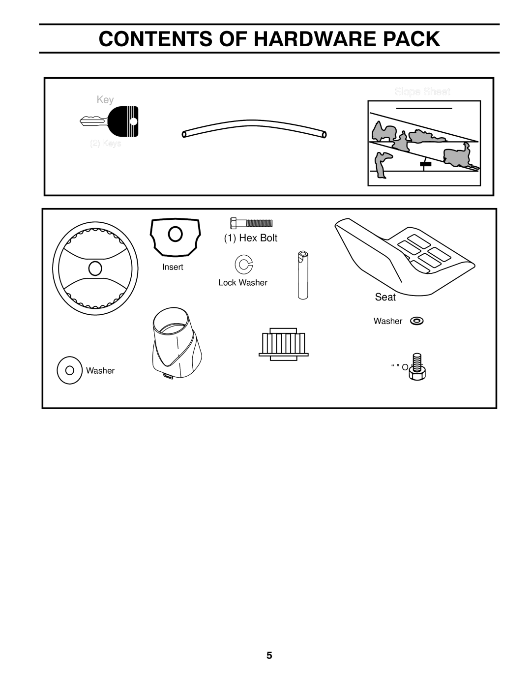 Poulan 96042002400 owner manual Contents of Hardware Pack 