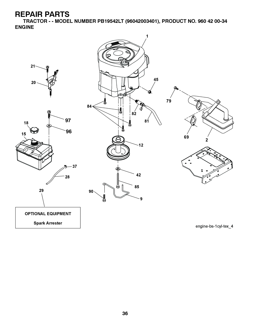 Poulan 96042003401, 413420 owner manual Engine 