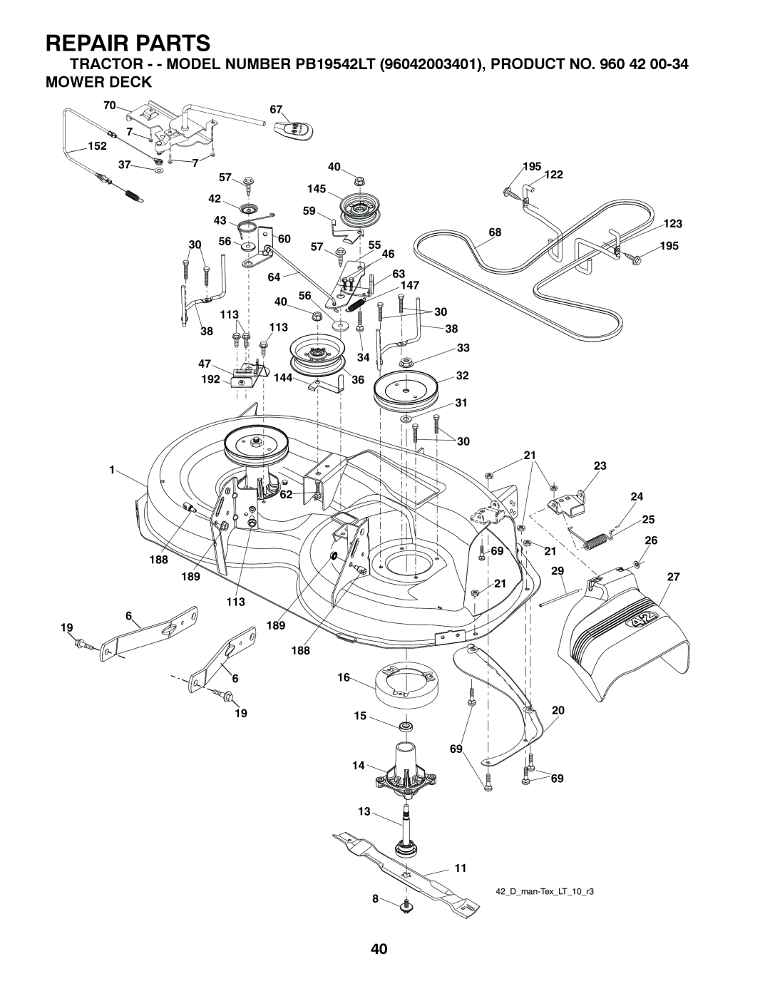 Poulan 96042003401, 413420 owner manual Mower Deck 