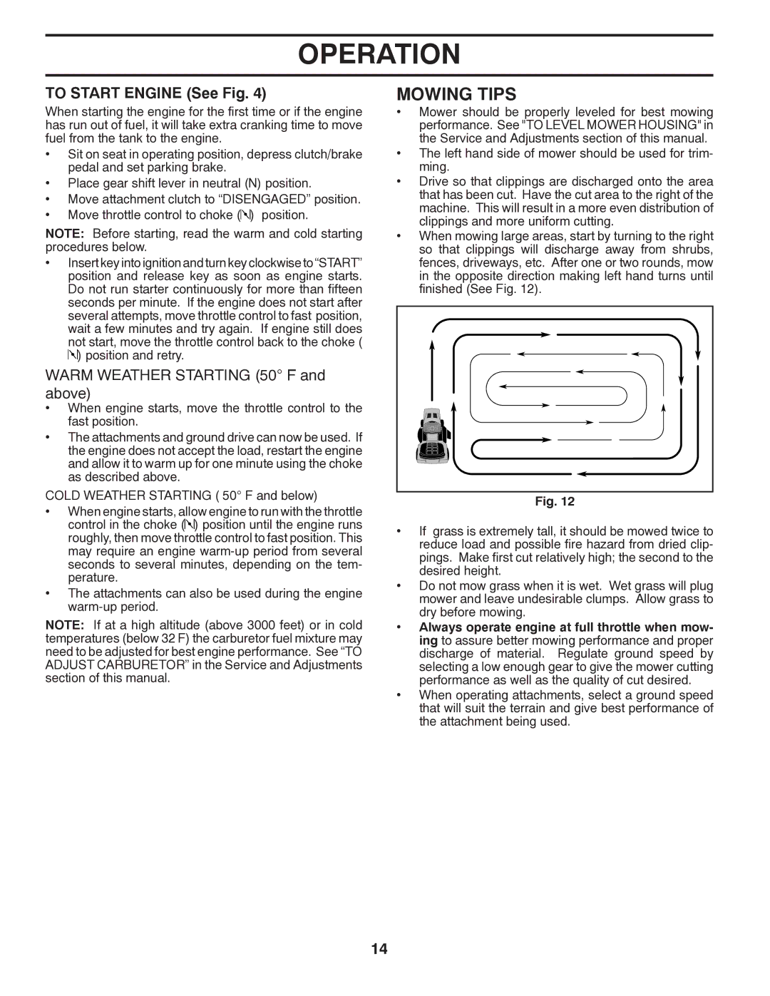 Poulan 96042003402, 419055 owner manual Mowing Tips, To Start Engine See Fig 