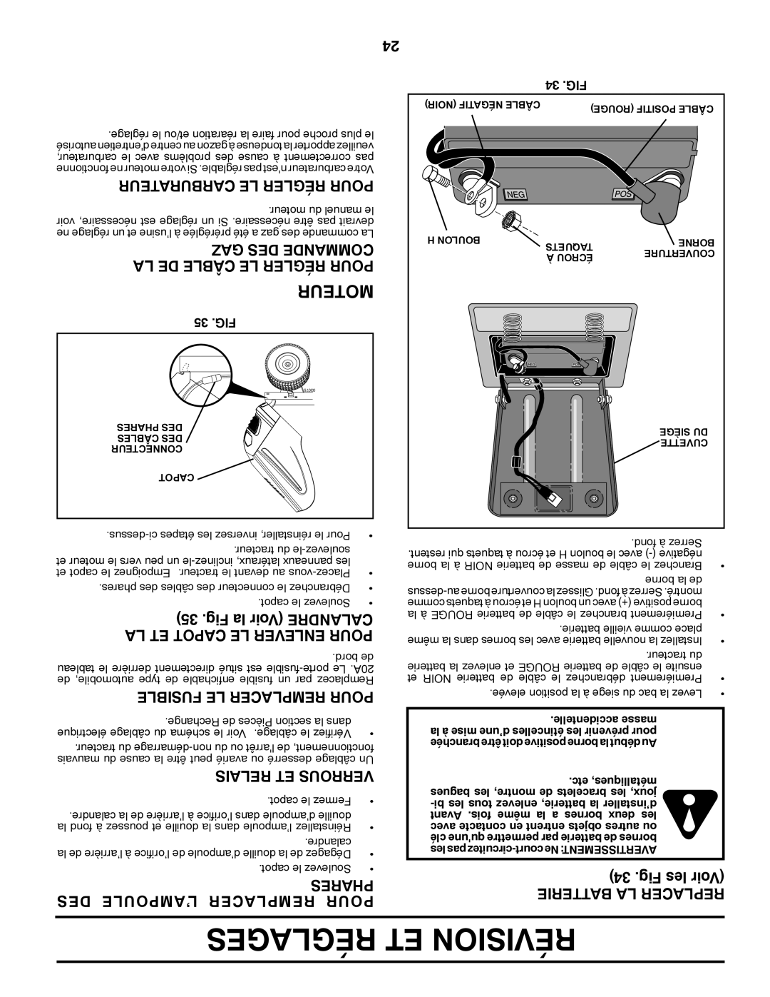 Poulan 419055 Réglages ET Révision, GAZ DES Commande, Fig la Voir Calandre LA ET Capot LE Enlever Pour, Fig les Voir 