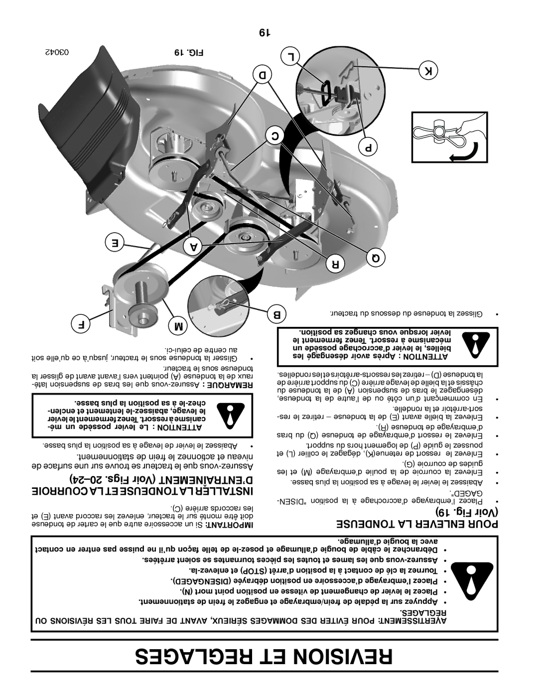 Poulan 96042003402, 419055 Reglages ET Revision, Fig Voir, Courroie LA ET Tondeuse LA Installer, Tondeuse LA Enlever Pour 