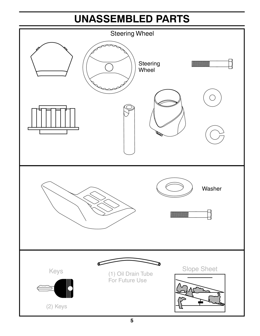 Poulan 419055, 96042003402 owner manual Unassembled Parts, Steering Wheel 