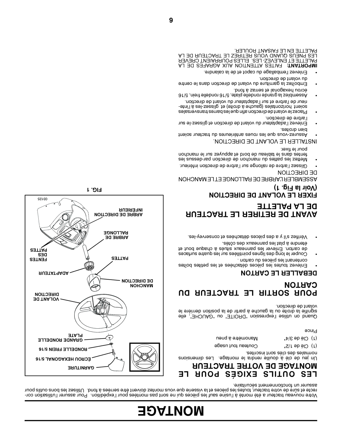 Poulan 419055 DU Tracteur LE Sortir Pour, Pour Exigés Outils LES, Tionrecdi DE Volant LE Fixer, Carton LE Deballer 