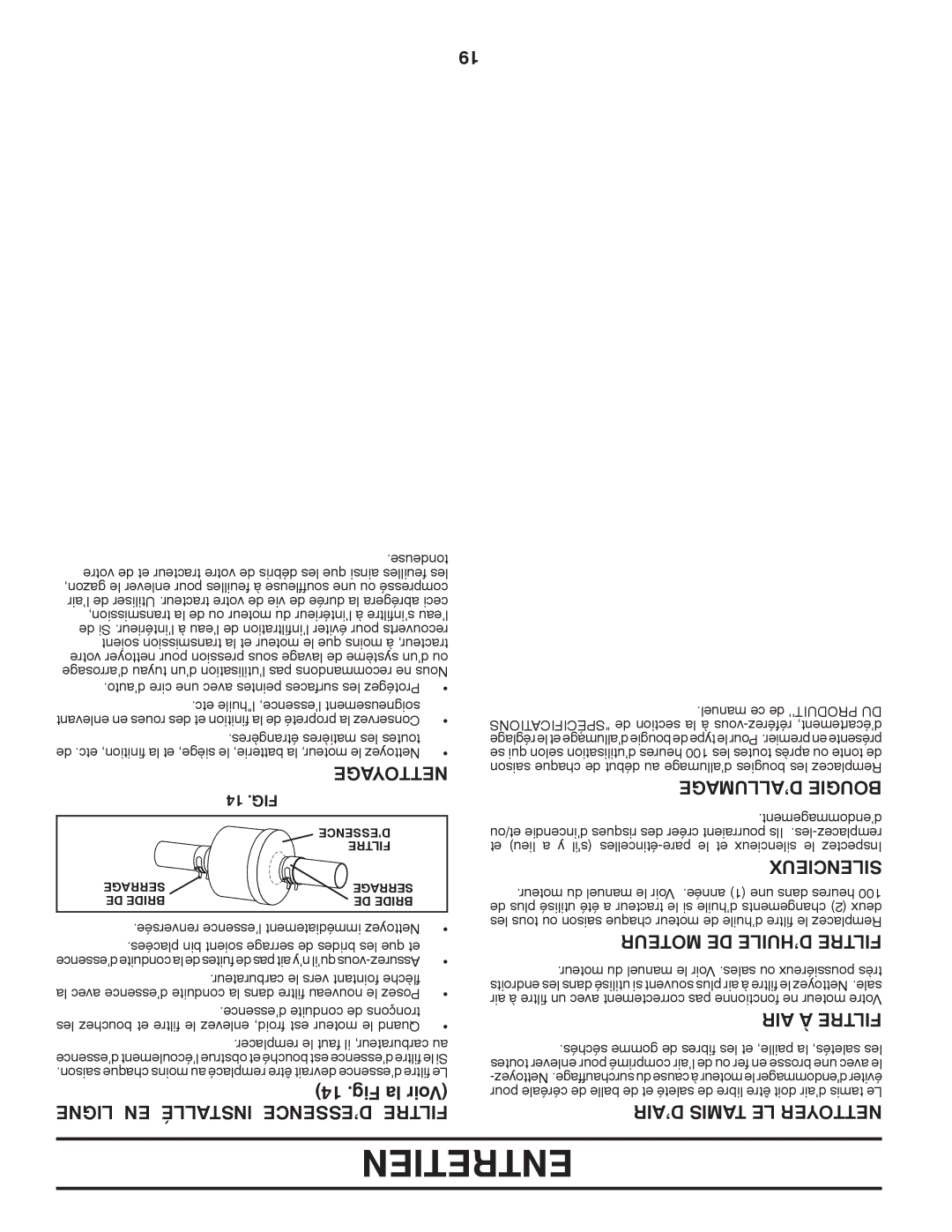 Poulan 96042003501, 413437 manual Entretien 